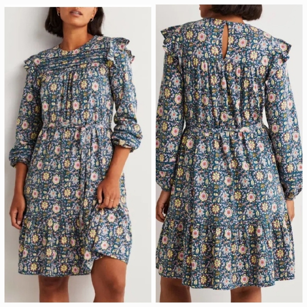 Boden Enchanting Twig Floral Trim Long Sleeve Jersey Dress Size 8